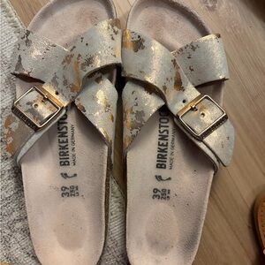 Birkenstock Women's Metallic Gold and Cream Sandals